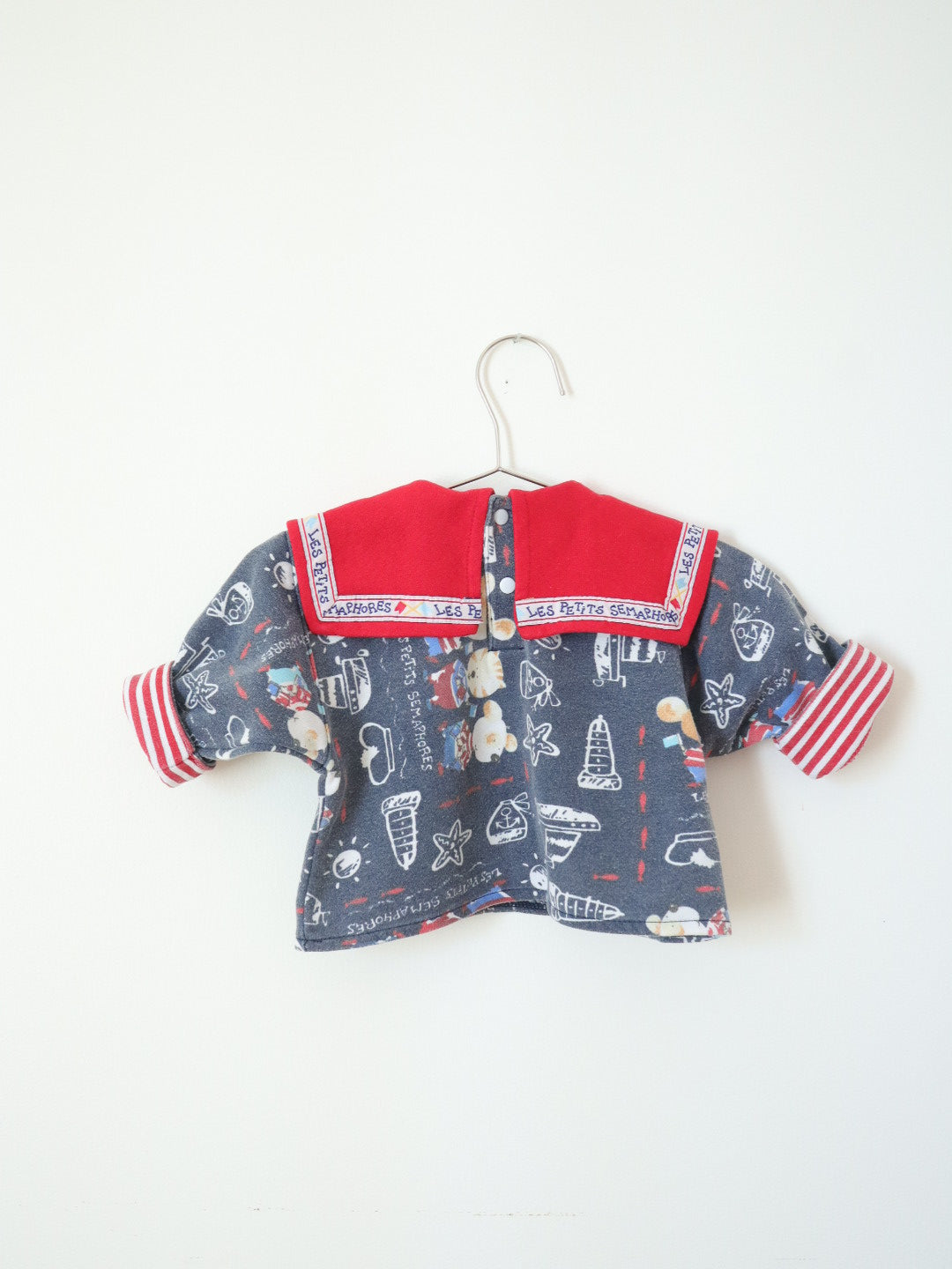 Vintage Sailor Collar Animal Print Baby Sweatshirt / 3-6M
