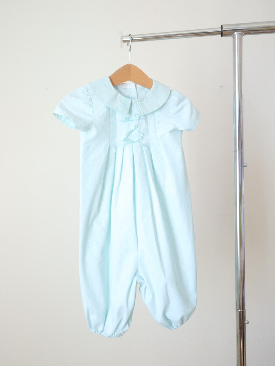 Vintage Baby Blue 3 Bows Rompers / 9-12M