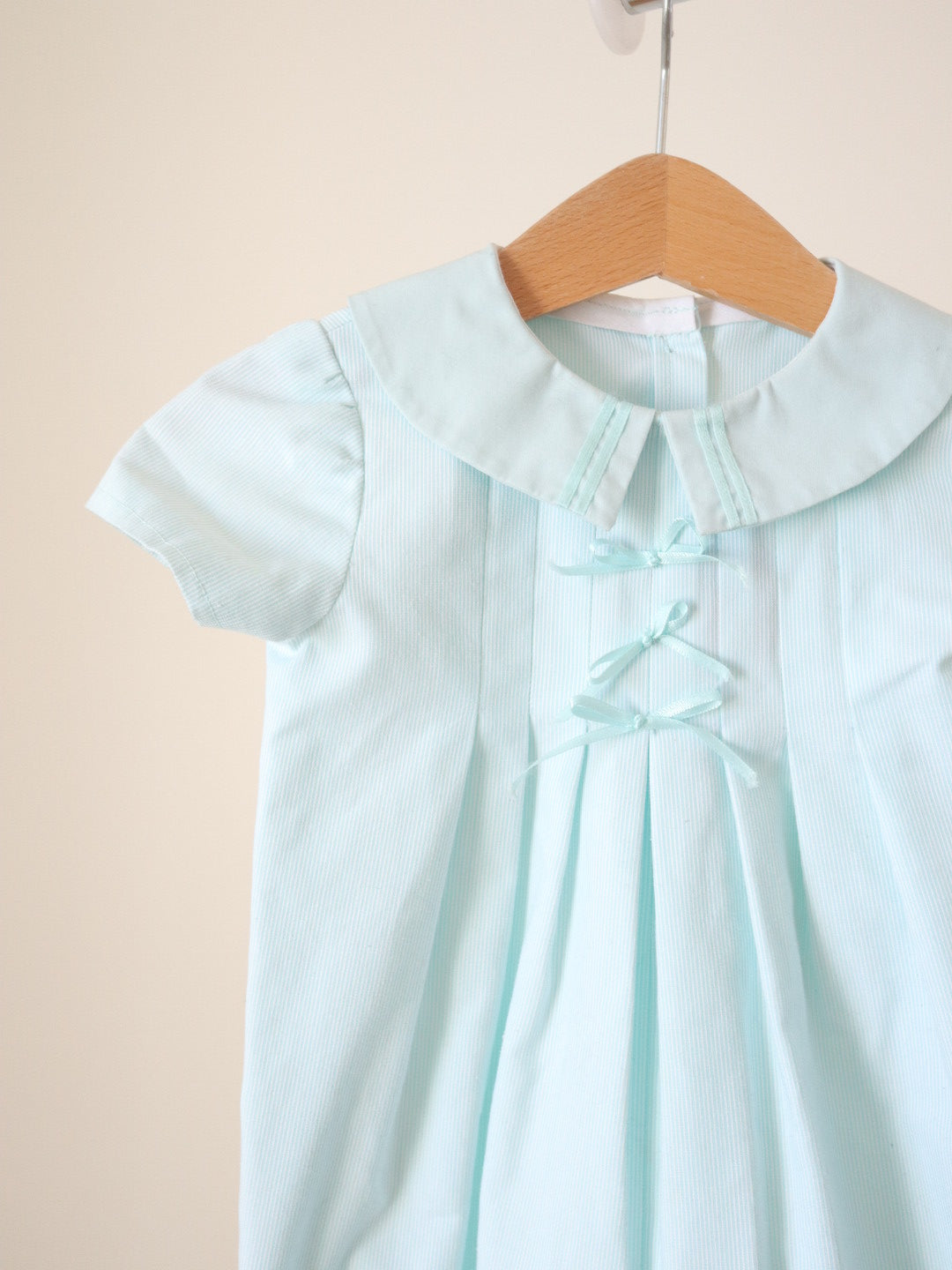 Vintage Baby Blue 3 Bows Rompers / 9-12M