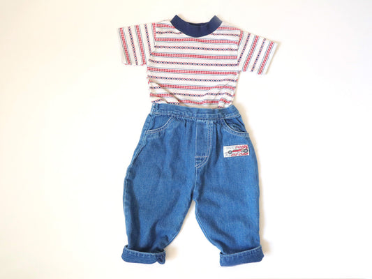 Vintage Striped 70's Baby Single Stitch T-Shirt + Pants SET / 12M