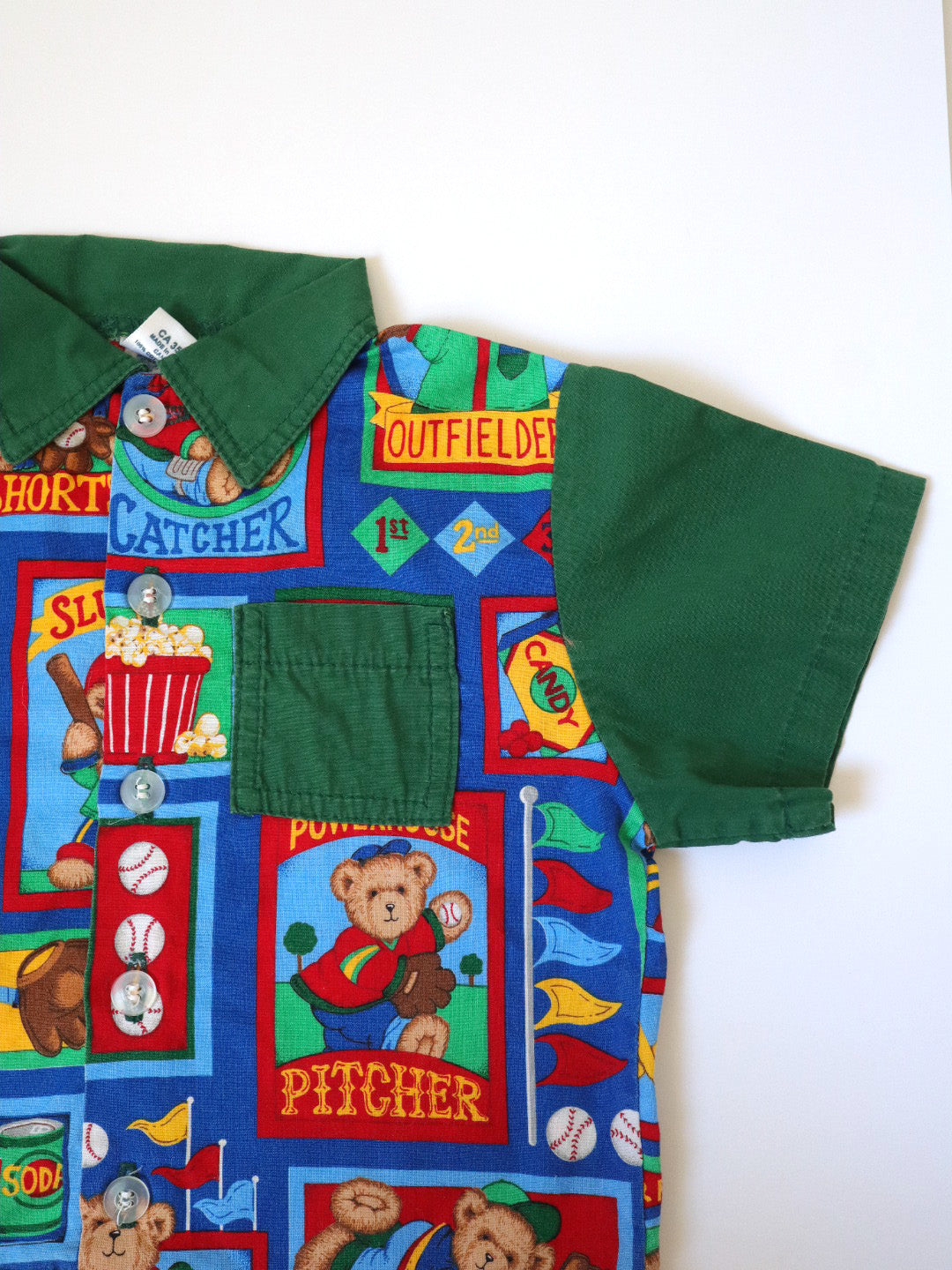 Vintage Baseball Teddy Bears Short Sleeve Shirt / 18-24M