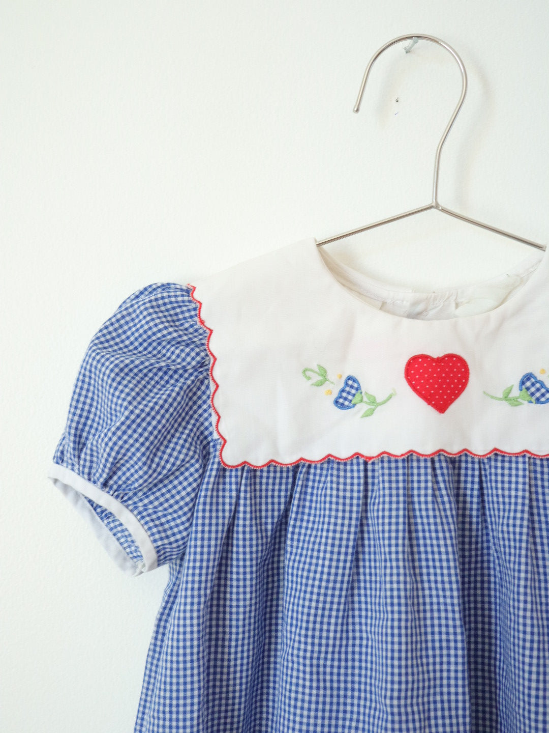 Vintage Blue Gingham Heart Collar Top / 18M
