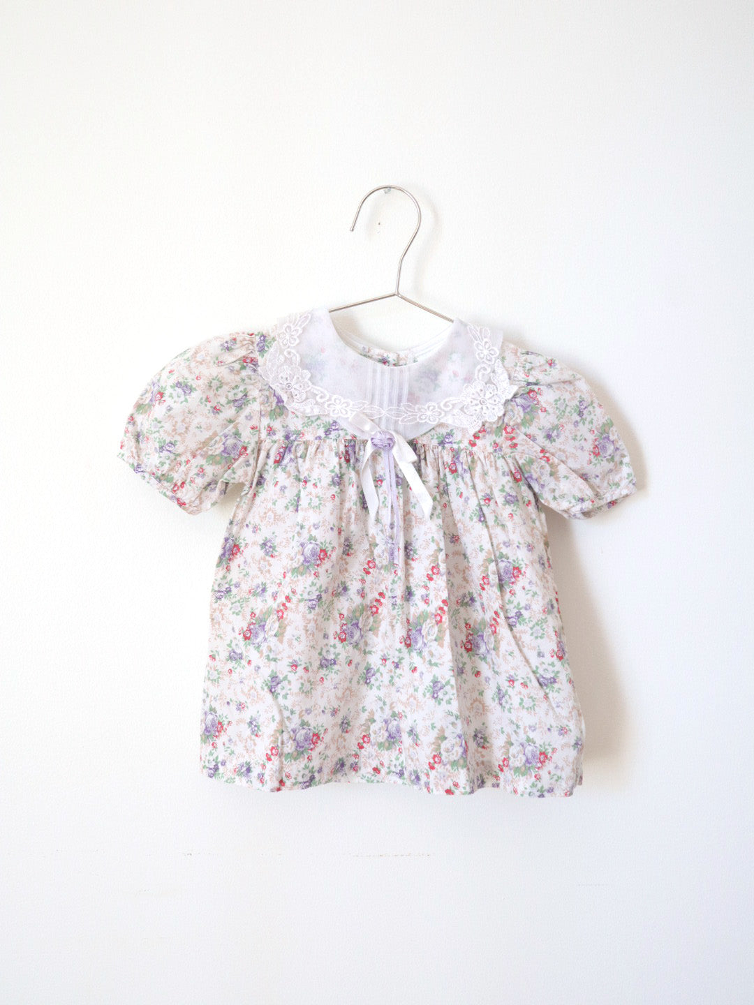 Vintage Lace Collar Beige Floral Dress Top / 9-12M