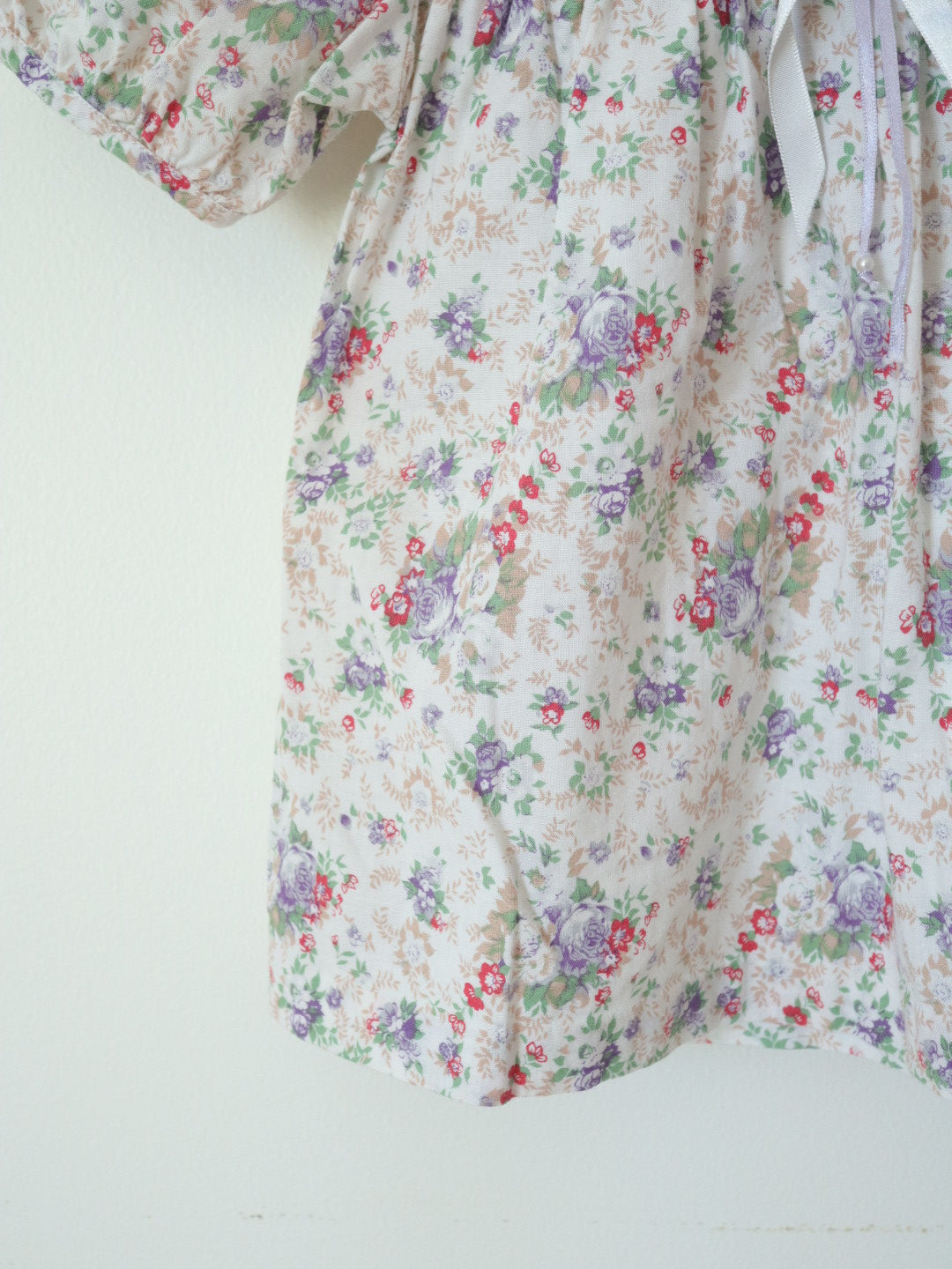 Vintage Lace Collar Beige Floral Dress Top / 9-12M