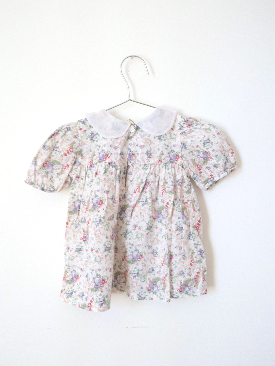 Vintage Lace Collar Beige Floral Dress Top / 9-12M