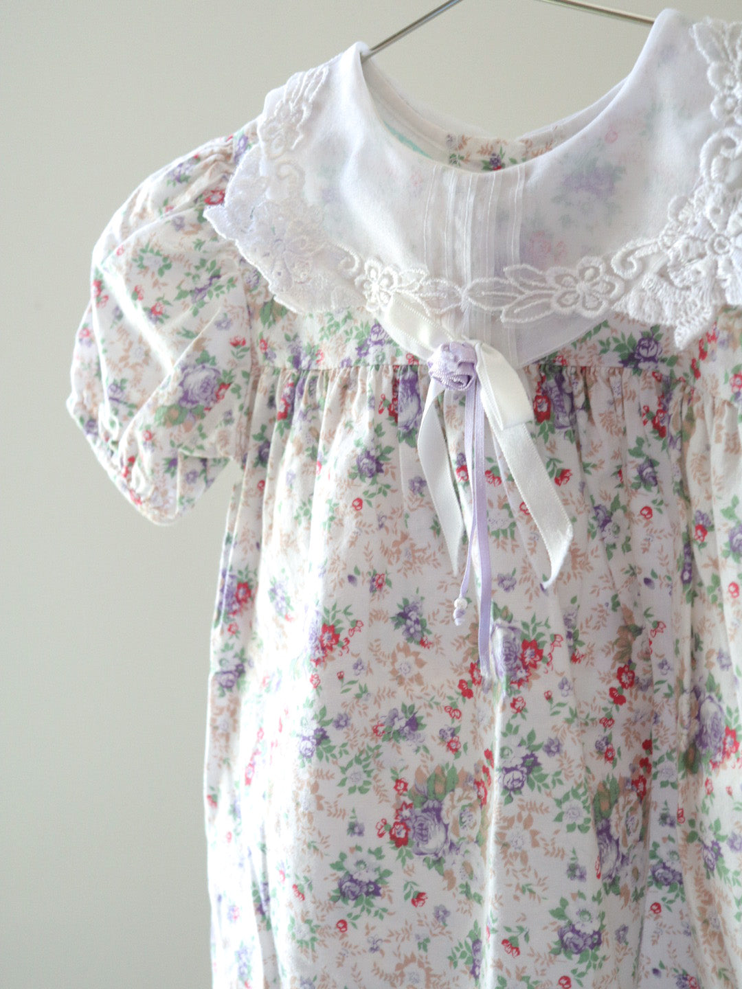 Vintage Lace Collar Beige Floral Dress Top / 9-12M
