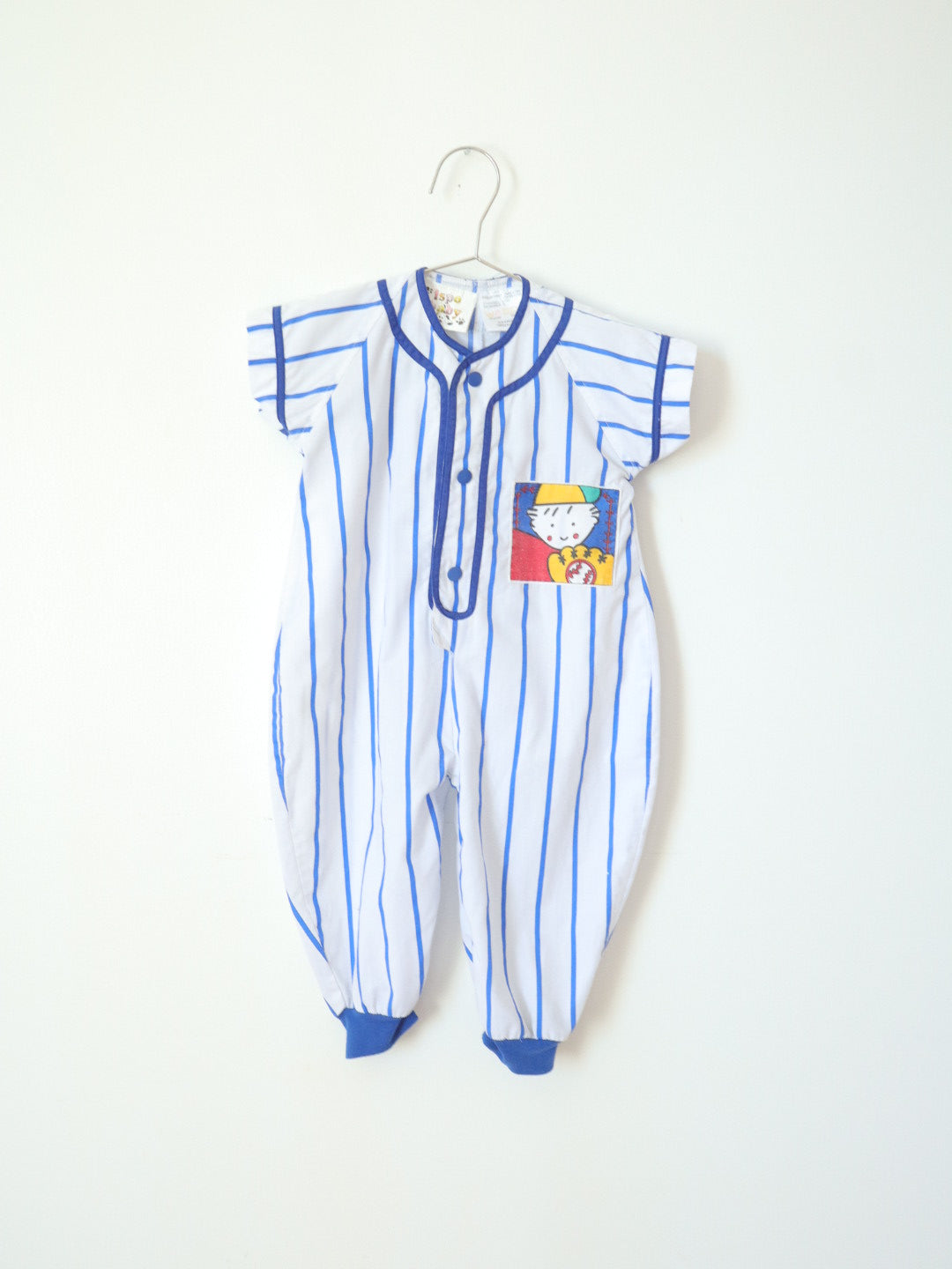 Vintage Blue Striped "Home run" Baseball Rompers / 18M