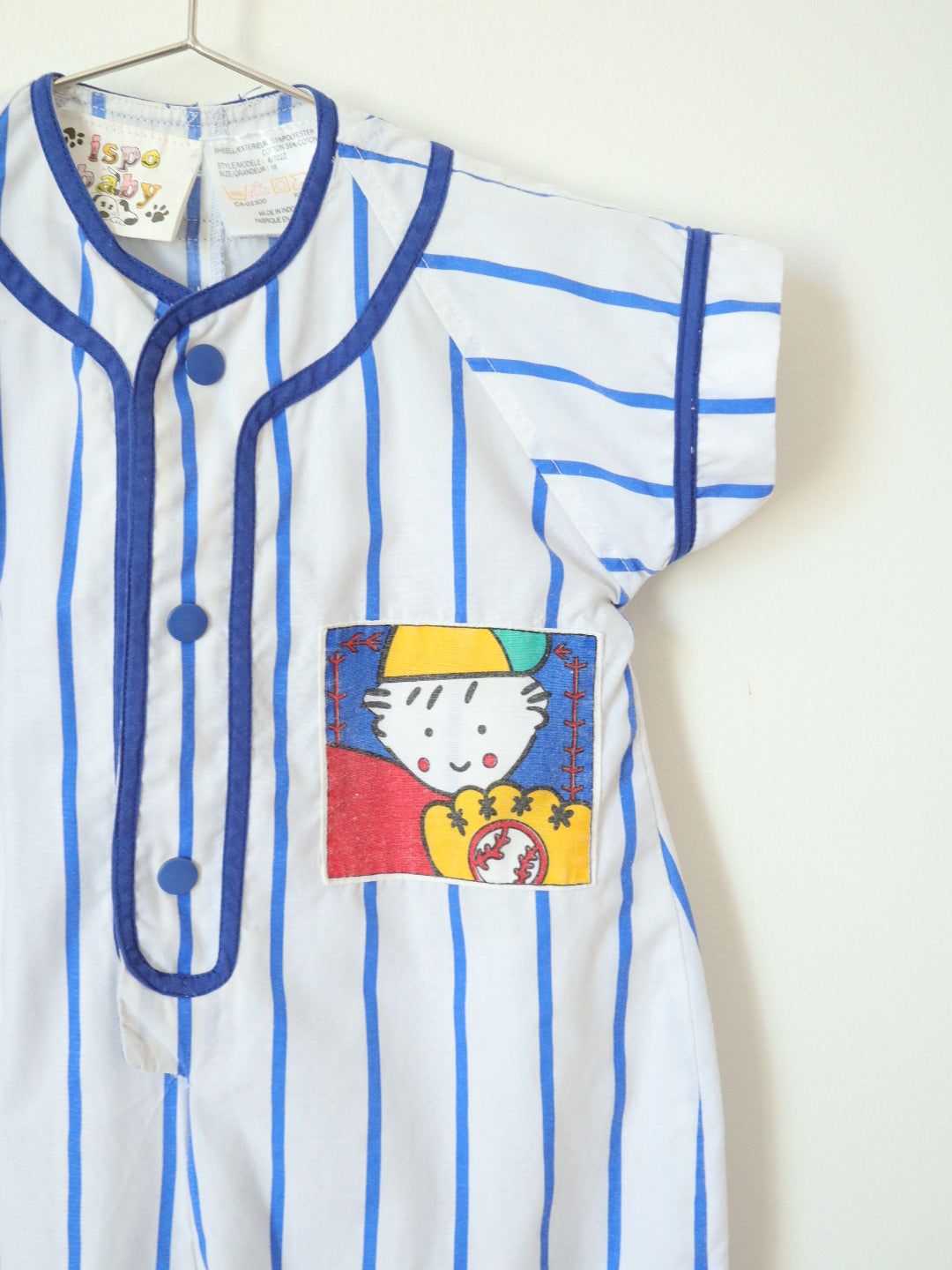 Vintage Blue Striped "Home run" Baseball Rompers / 18M
