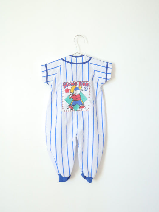Vintage Blue Striped "Home run" Baseball Rompers / 18M