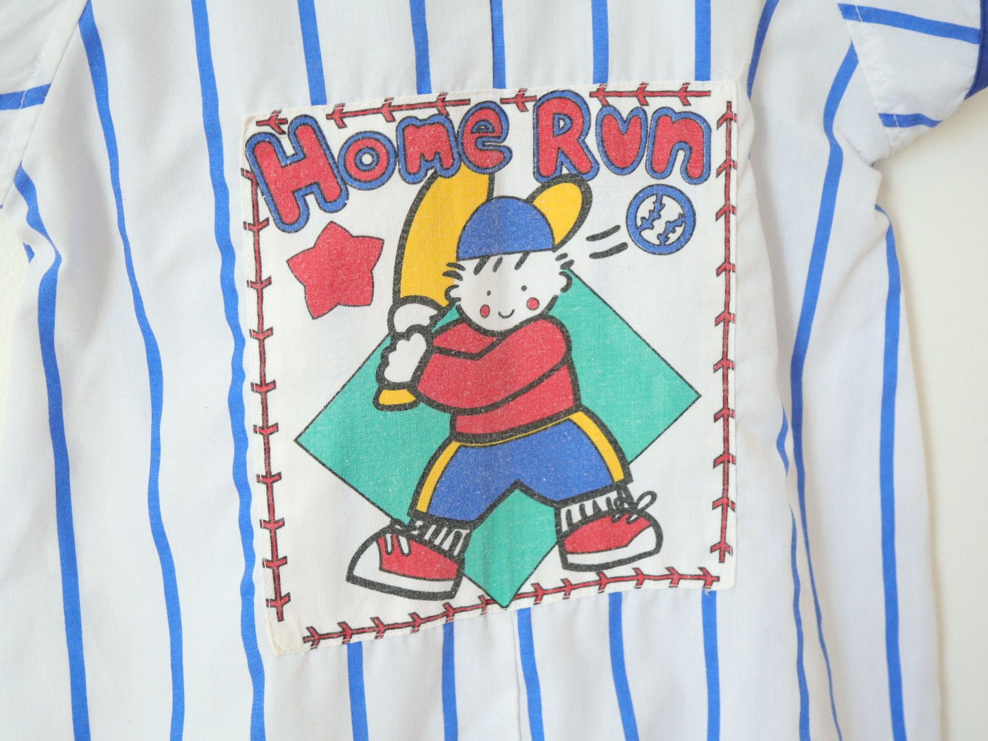 Vintage Blue Striped "Home run" Baseball Rompers / 18M