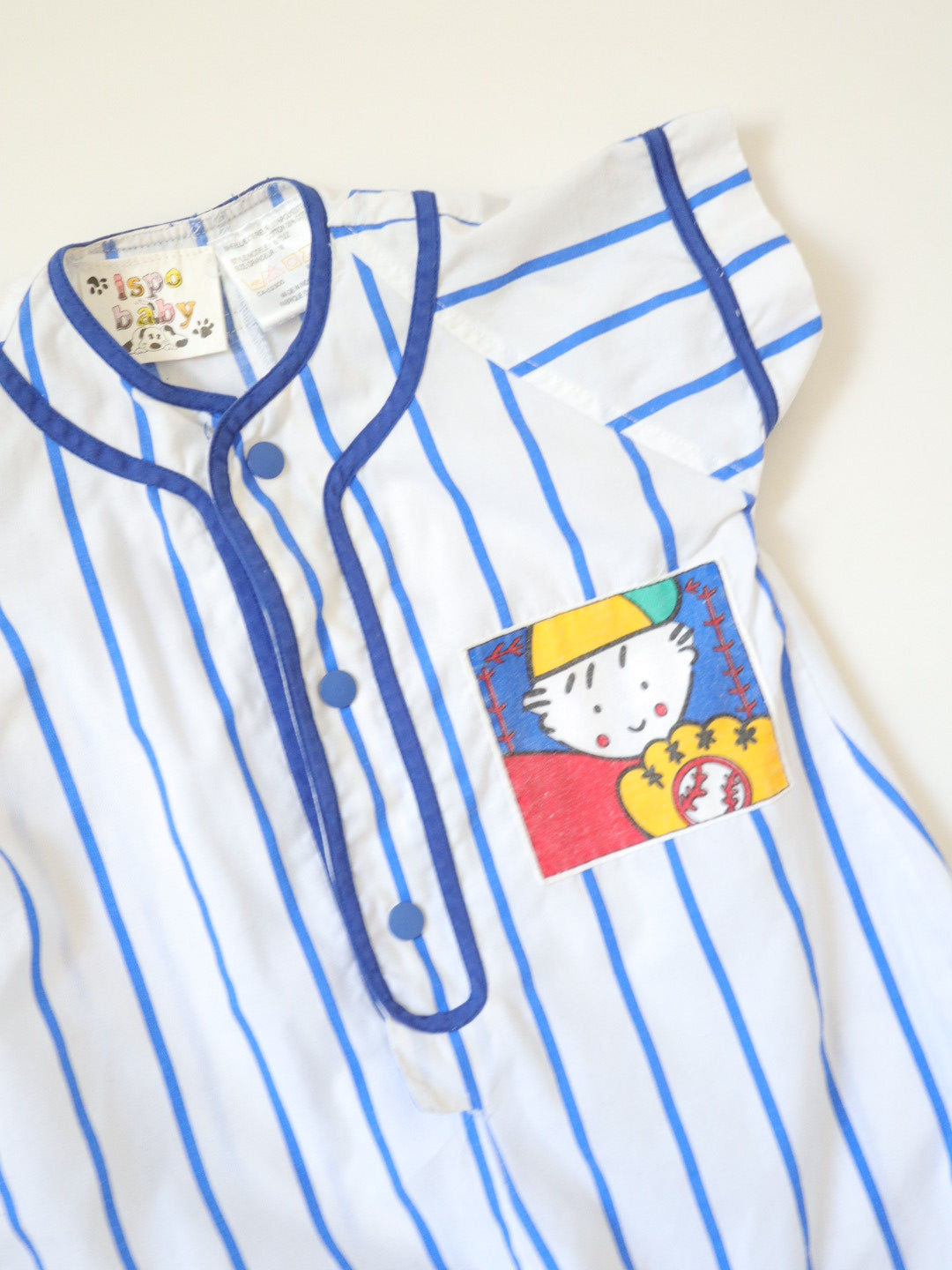 Vintage Blue Striped "Home run" Baseball Rompers / 18M