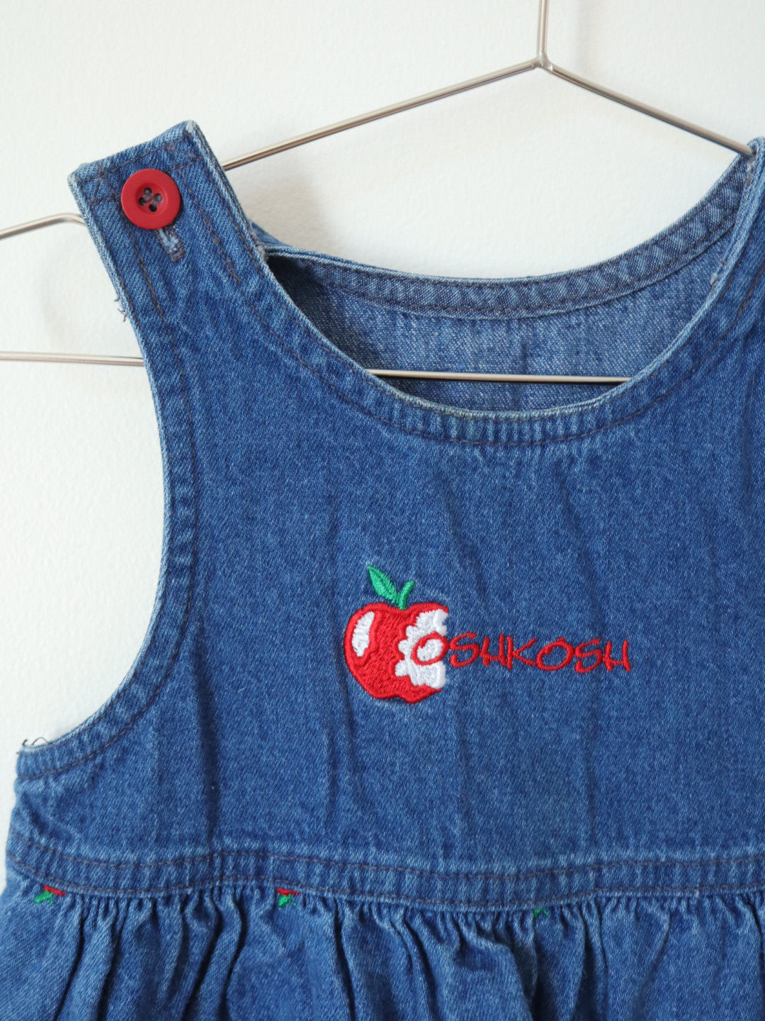 Vintage OSHKOSH Apple Embroidered Denim Dress / 24M