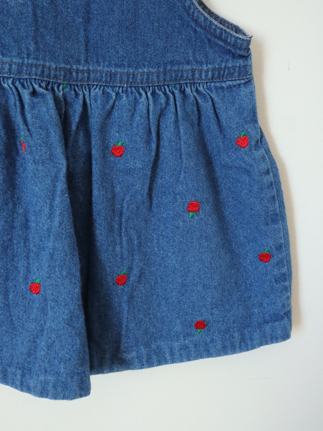 Vintage OSHKOSH Apple Embroidered Denim Dress / 24M