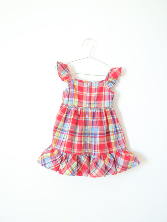 Pre-loved Ralph Lauren Red Plaid Frilled Sleeve Dress / 2-3T