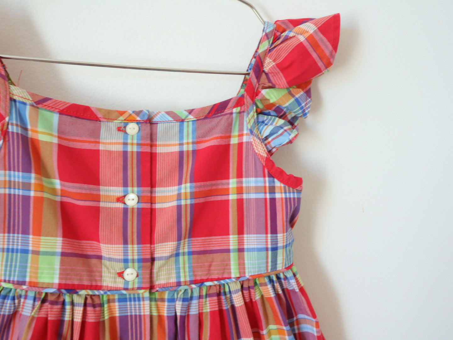 Pre-loved Ralph Lauren Red Plaid Frilled Sleeve Dress / 2-3T