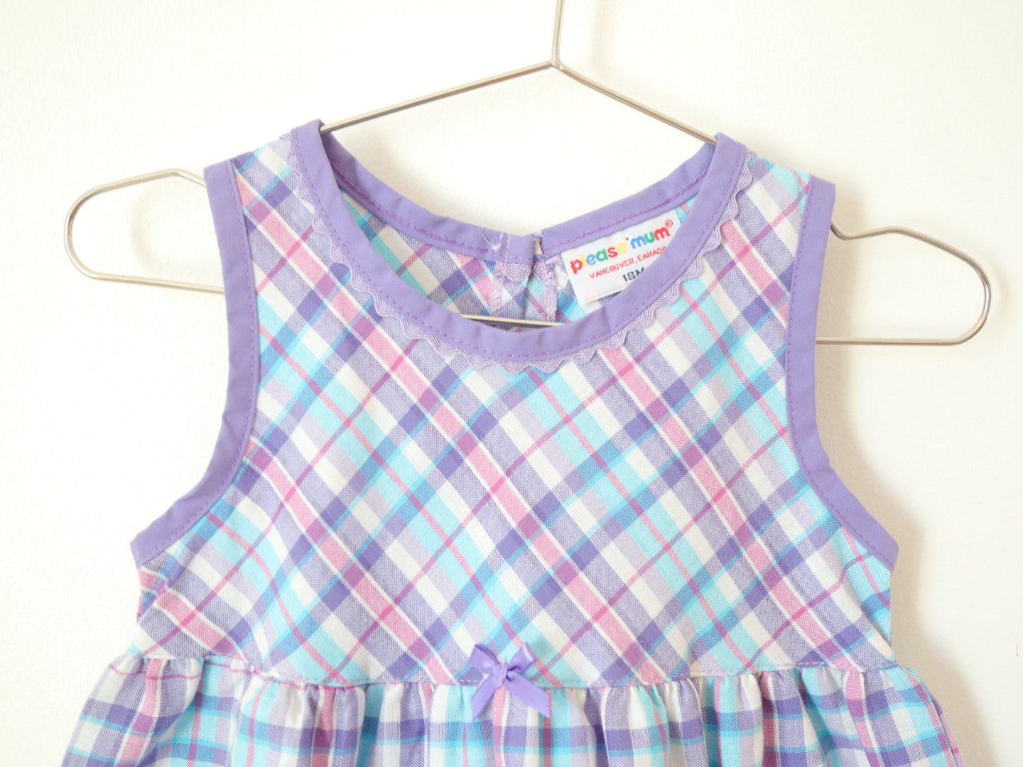 Vintage Please mum Apple Purple Plaid Cotton Dress / 18M
