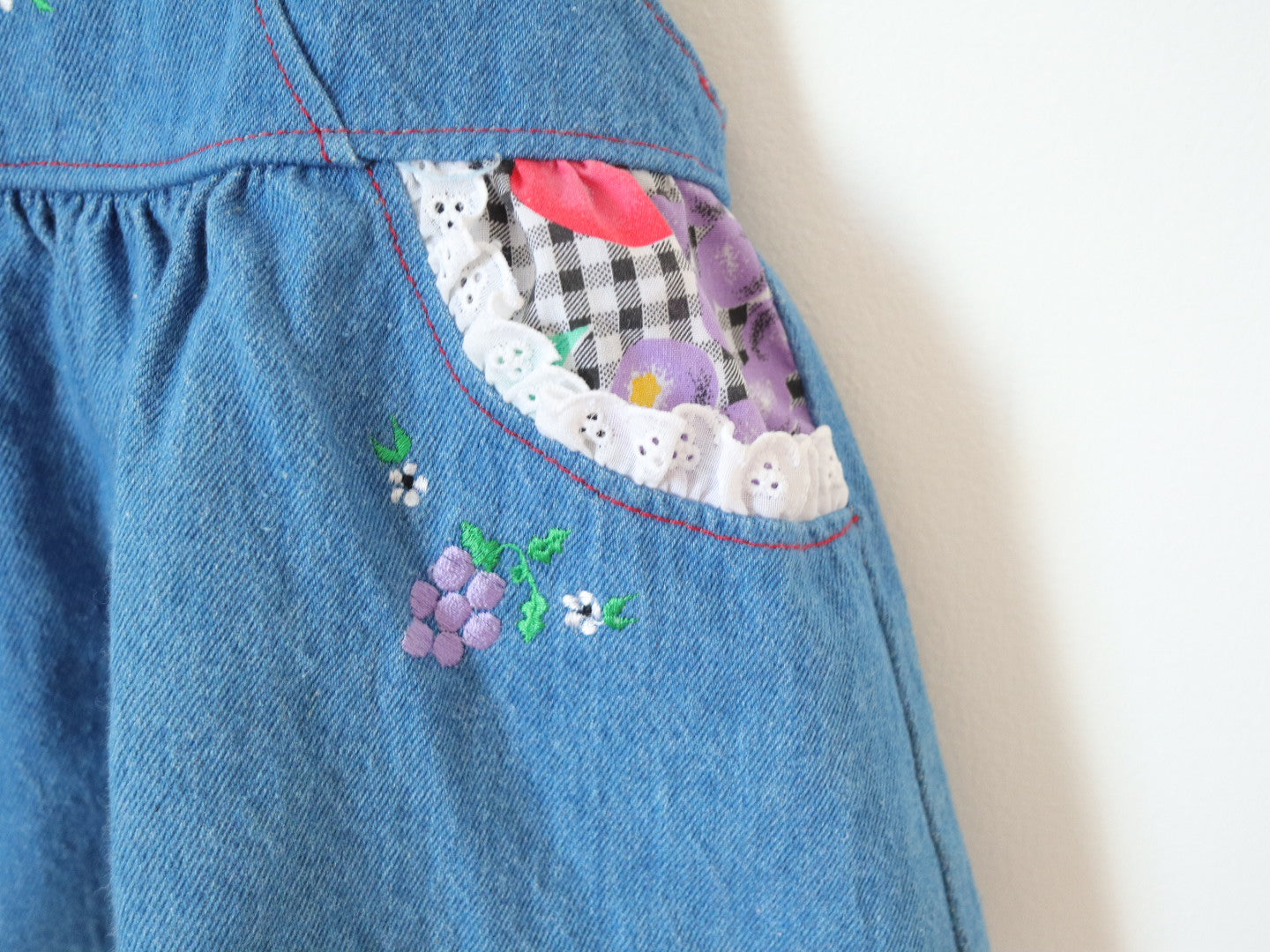 Vintage Fruits Embroidered Denim Dress / 2-3T