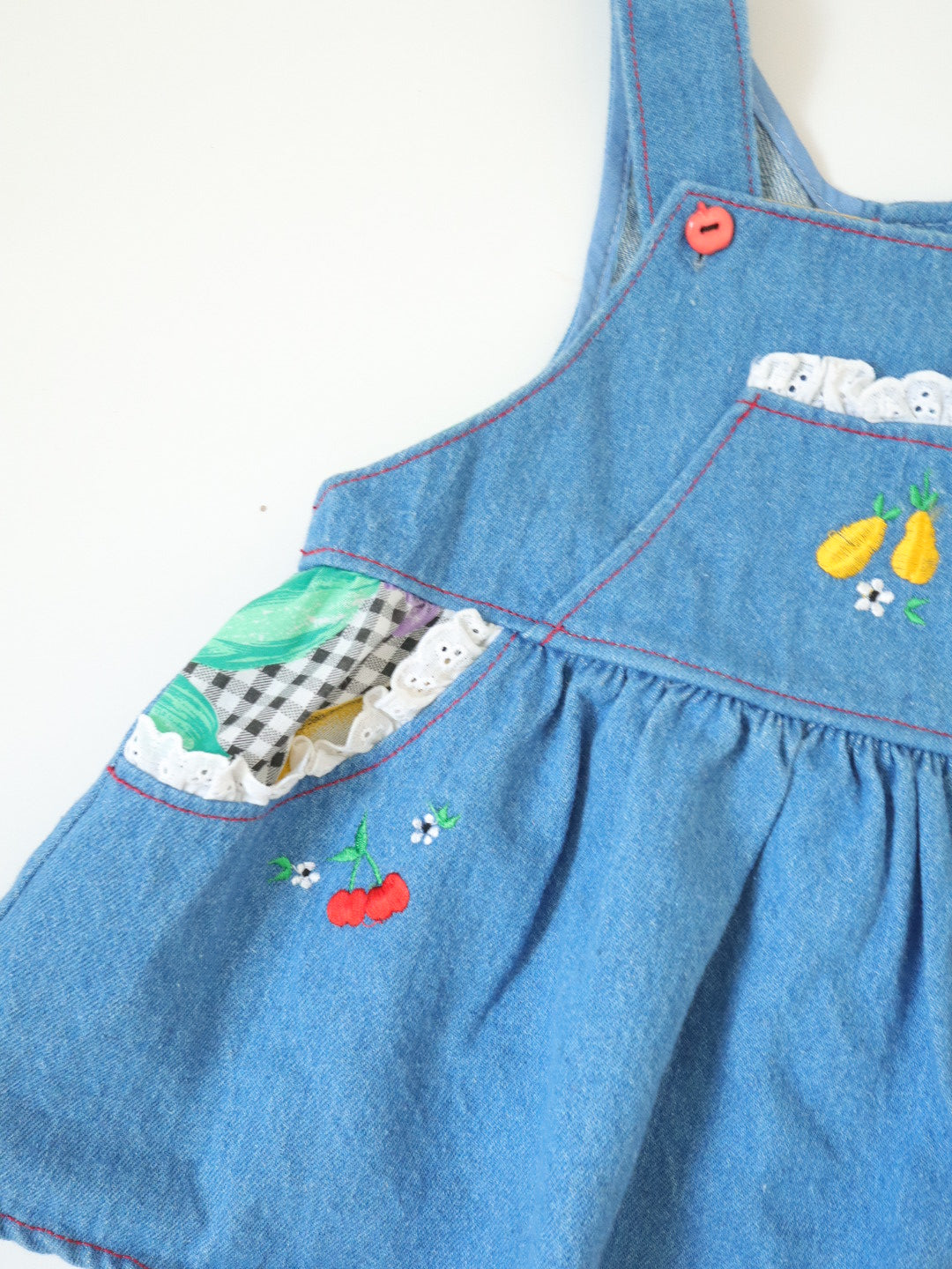 Vintage Fruits Embroidered Denim Dress / 2-3T