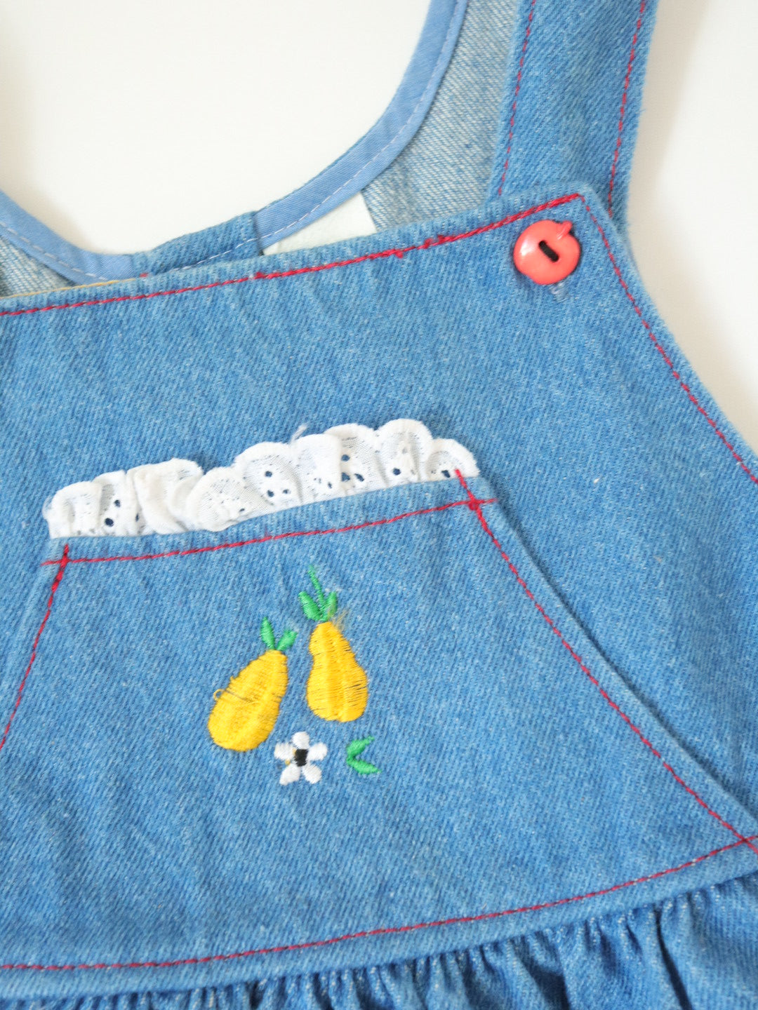 Vintage Fruits Embroidered Denim Dress / 2-3T