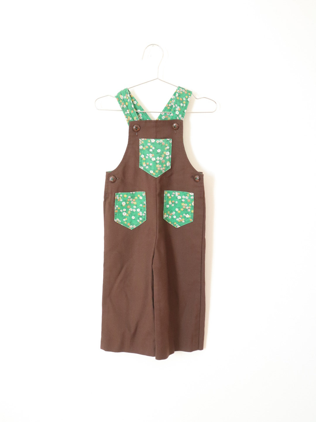 Vintage Brown Cotton Floral Pockets Overall / 2T