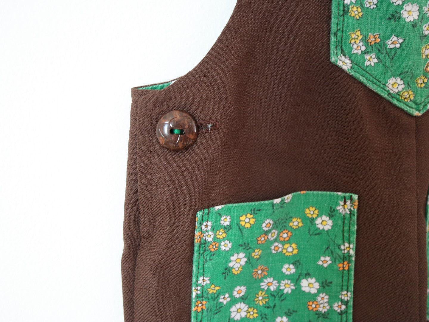 Vintage Brown Cotton Floral Pockets Overall / 2T