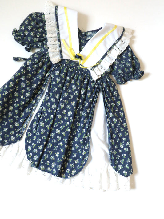Vintage Big Collar Cotton Navy Floral Cotton Dress / 24M
