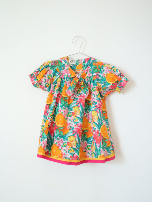 Vintage Orange Printed Summer Cotton Dress / 3-4Y