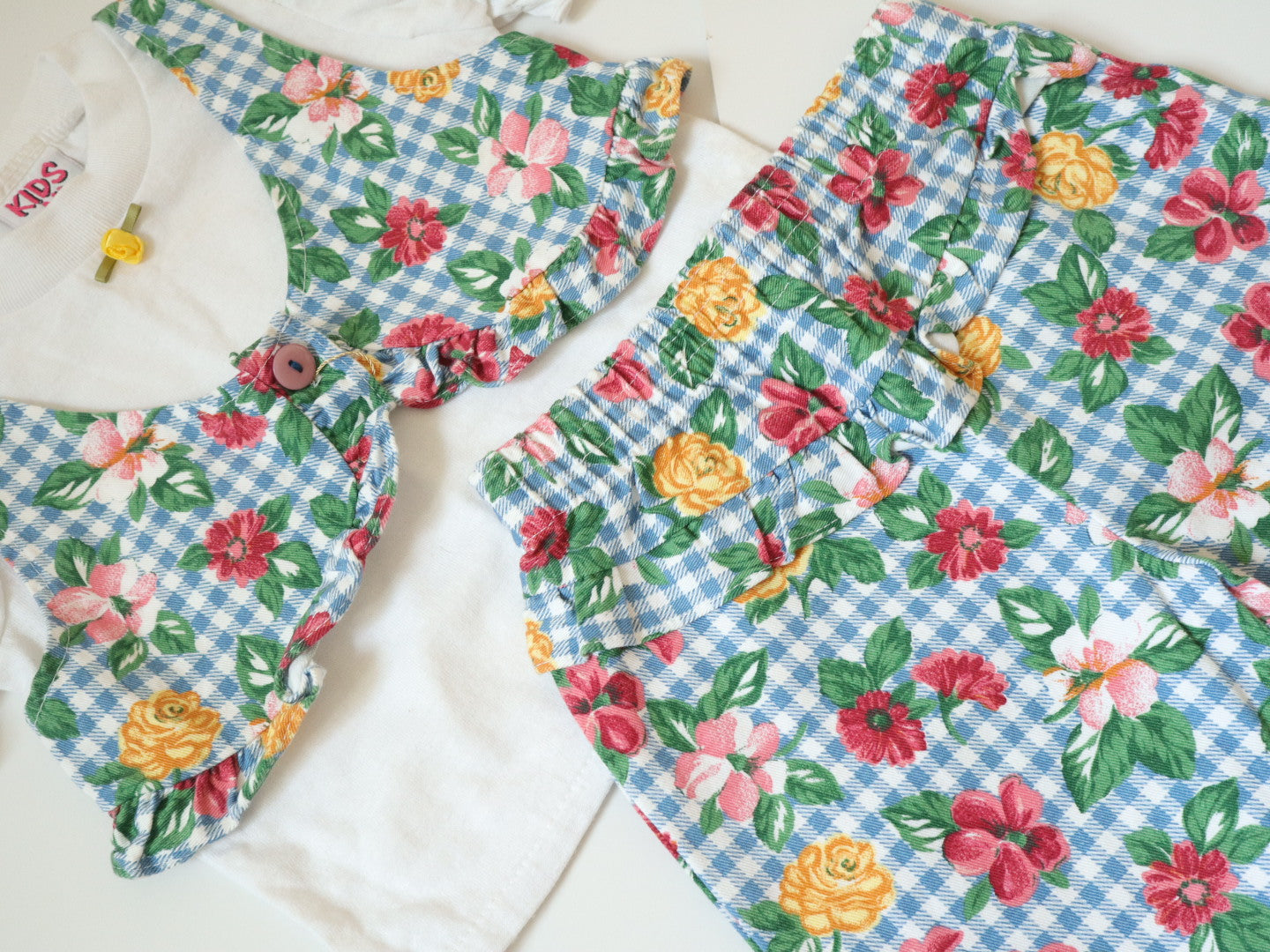 Vintage Blue Plaid Floral Printed T-Shirt + Pants Outfit SET / 3T
