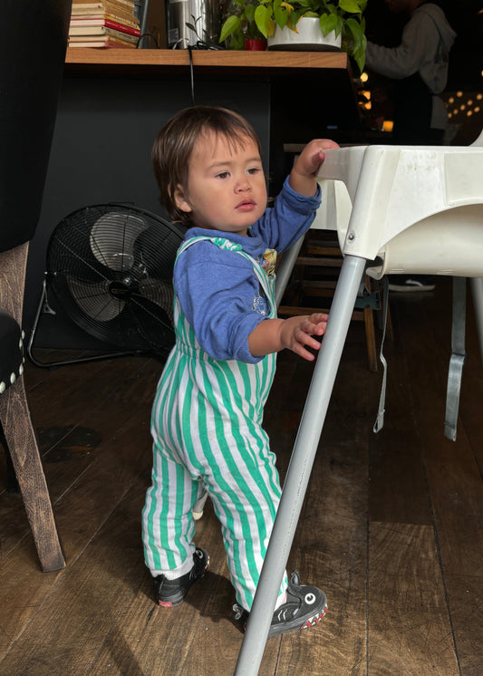 Vintage GYM12 Green Stripe Baby Overall / 12M