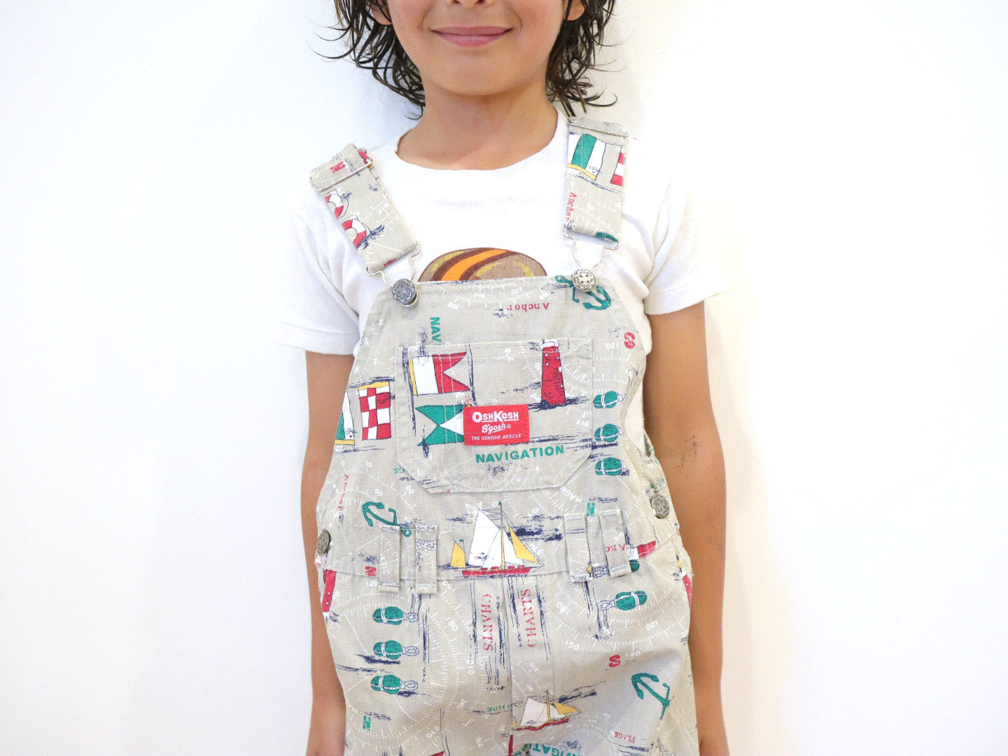 Vintage OSHKOSH Sailboat Printed Short Overall / 6Y+