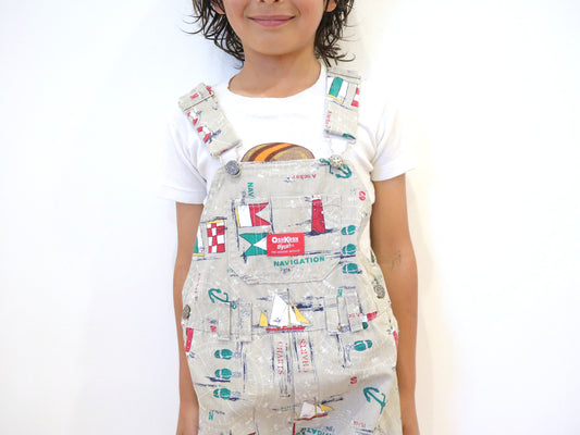 Vintage OSHKOSH Sailboat Printed Short Overall / 6Y+