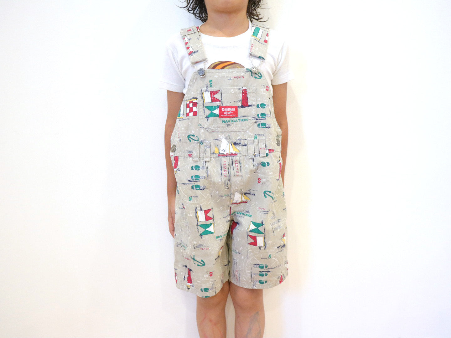 Vintage OSHKOSH Sailboat Printed Short Overall / 6Y+