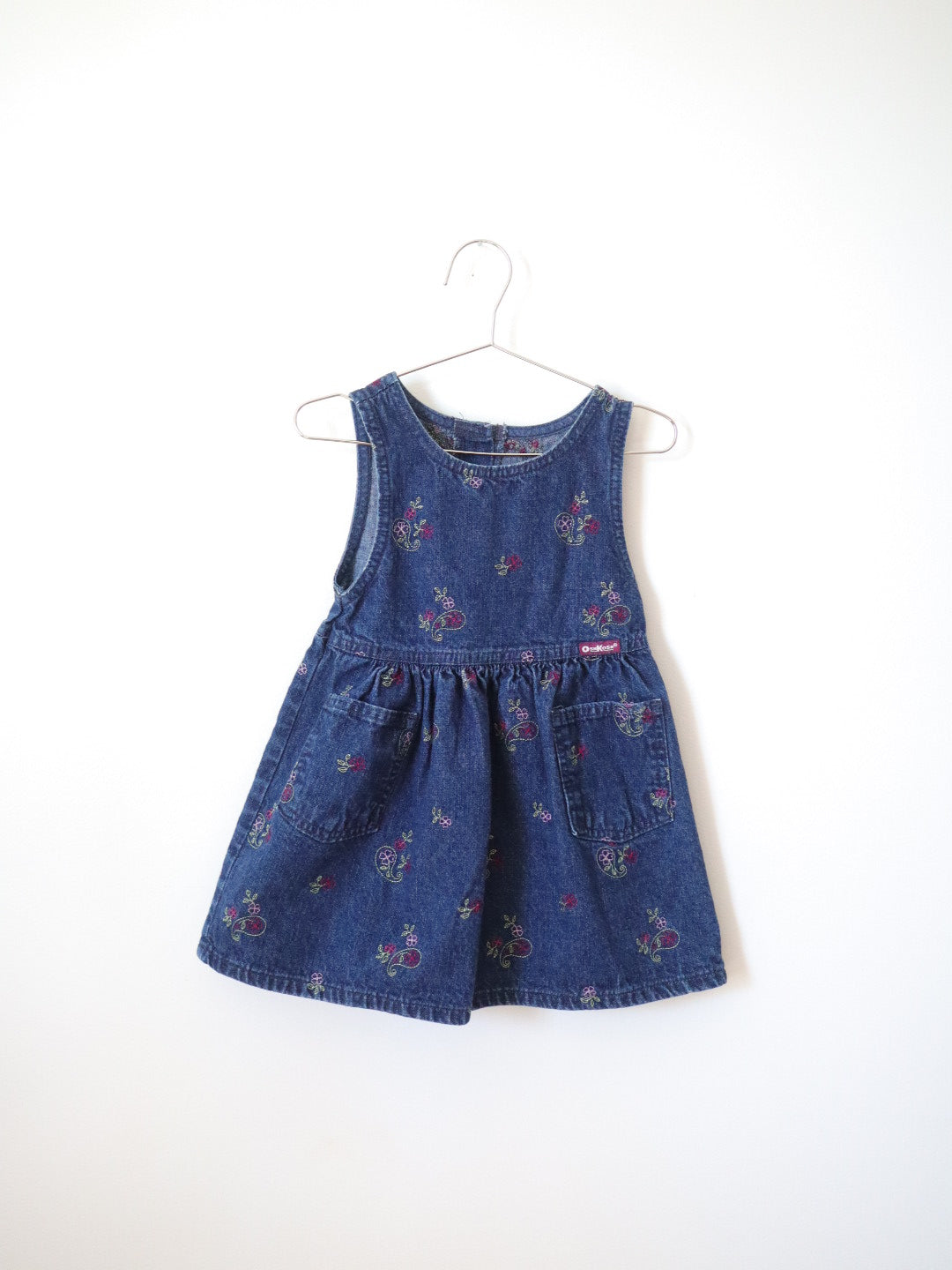 Vintage OSHKOSH Floral Embroidered Denim Dress / 2-3T
