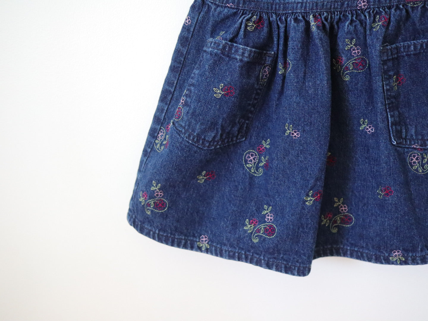 Vintage OSHKOSH Floral Embroidered Denim Dress / 2-3T