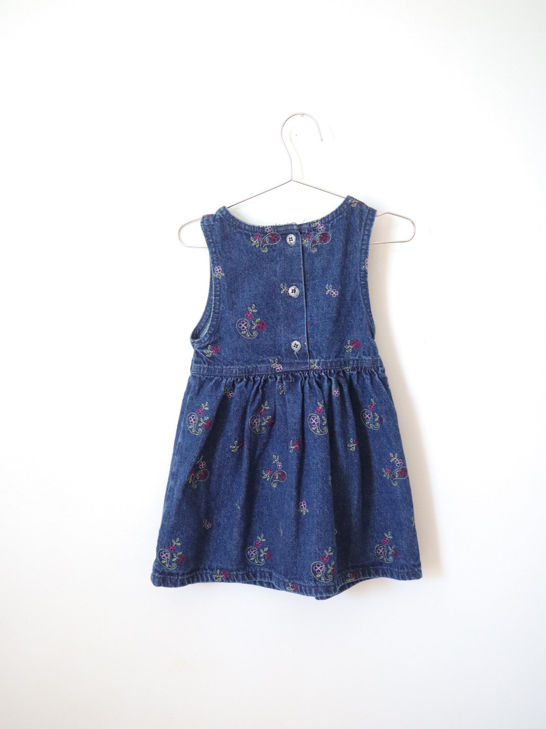 Vintage OSHKOSH Floral Embroidered Denim Dress / 2-3T