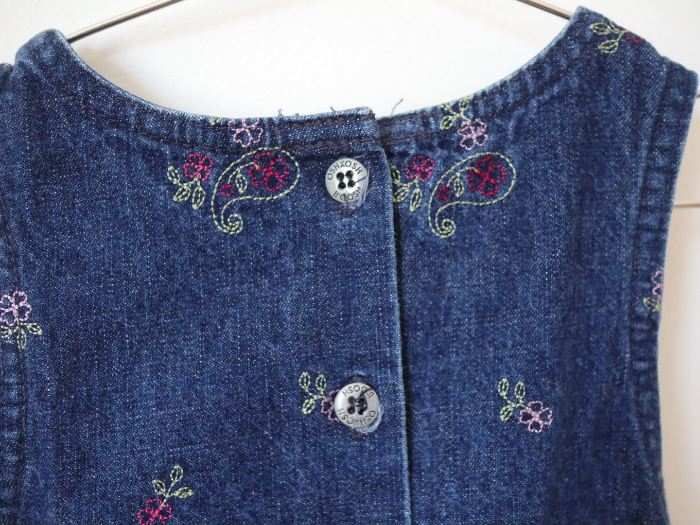 Vintage OSHKOSH Floral Embroidered Denim Dress / 2-3T