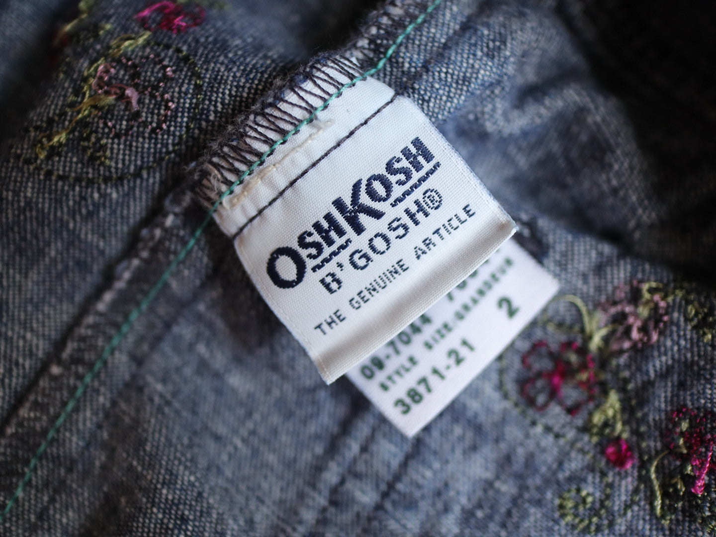 Vintage OSHKOSH Floral Embroidered Denim Dress / 2-3T