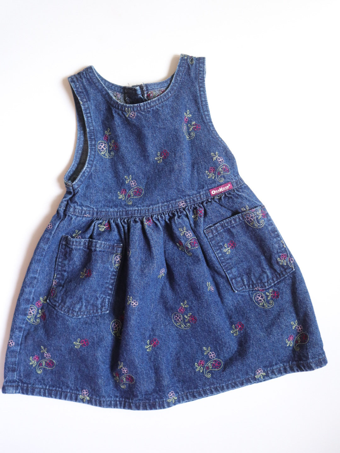 Vintage OSHKOSH Floral Embroidered Denim Dress / 2-3T