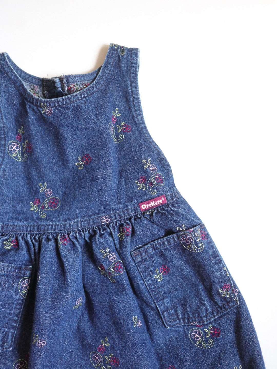 Vintage OSHKOSH Floral Embroidered Denim Dress / 2-3T