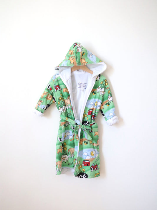 Retro Farm Animals Hooded Bath Beach Robe / 2-3T