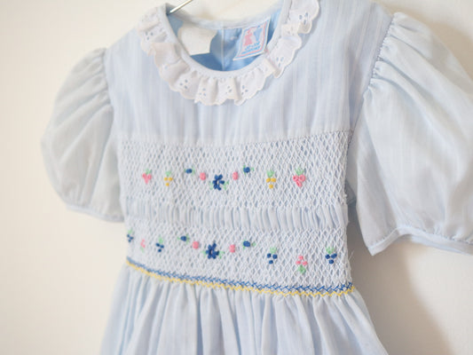Vintage Blue Striped Smocked Dress / 3T