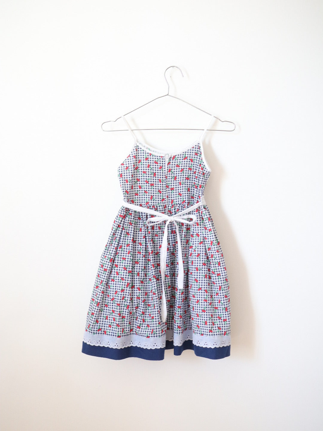Vintage Cherry Gingham Printed Summer Dress / 4-5Y