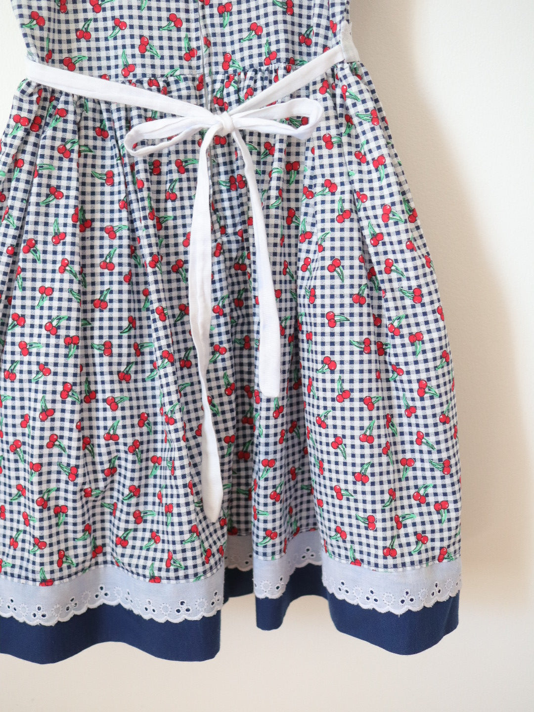 Vintage Cherry Gingham Printed Summer Dress / 4-5Y