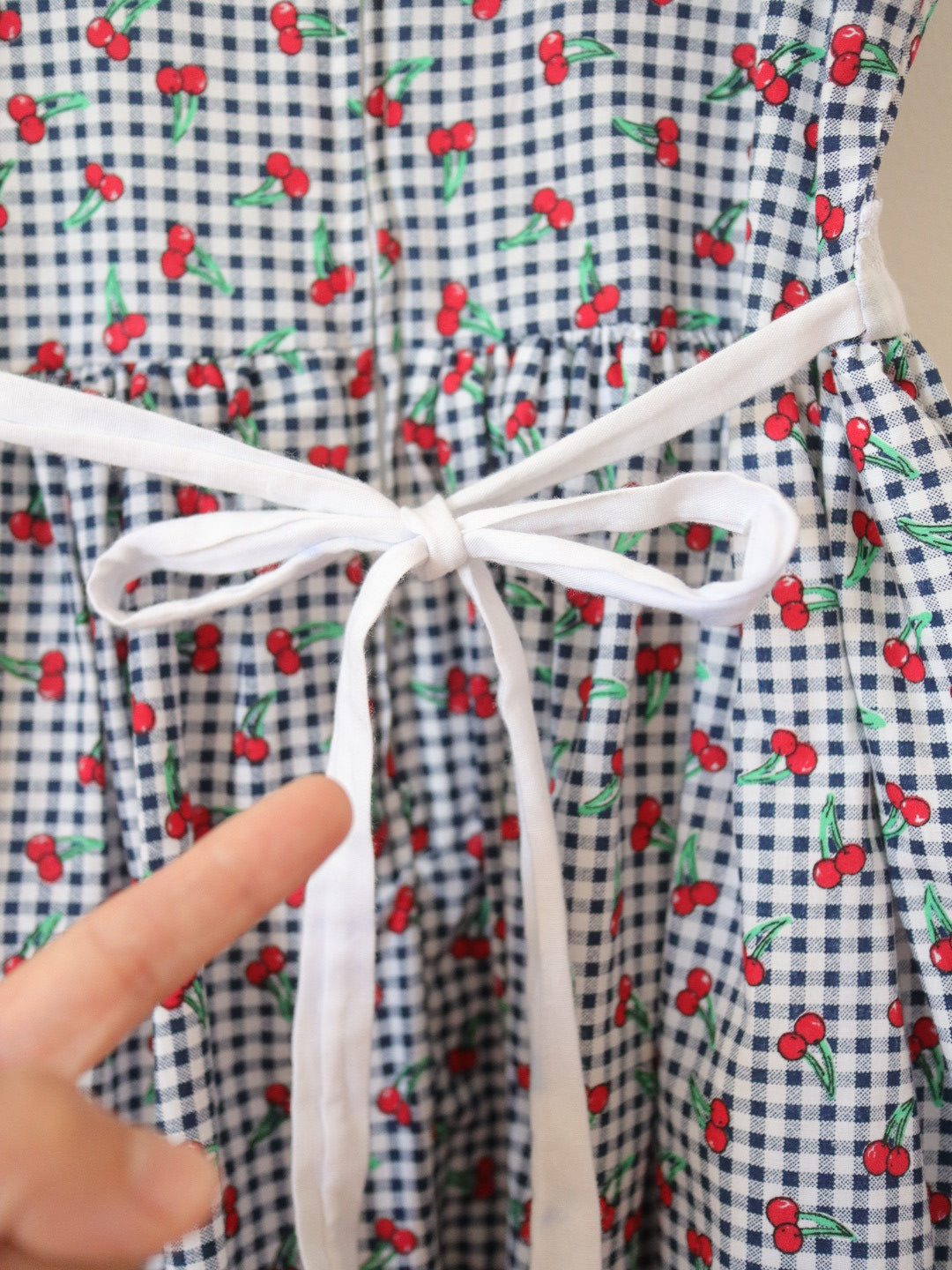 Vintage Cherry Gingham Printed Summer Dress / 4-5Y