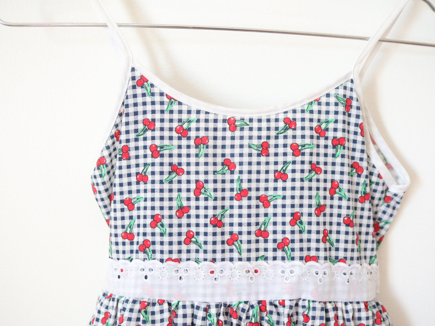 Vintage Cherry Gingham Printed Summer Dress / 4-5Y