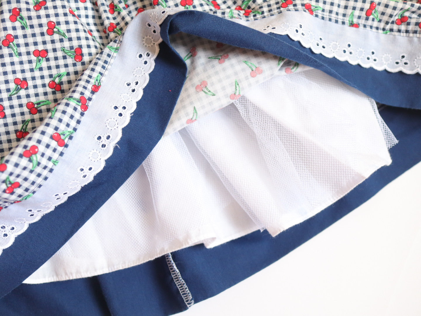 Vintage Cherry Gingham Printed Summer Dress / 4-5Y