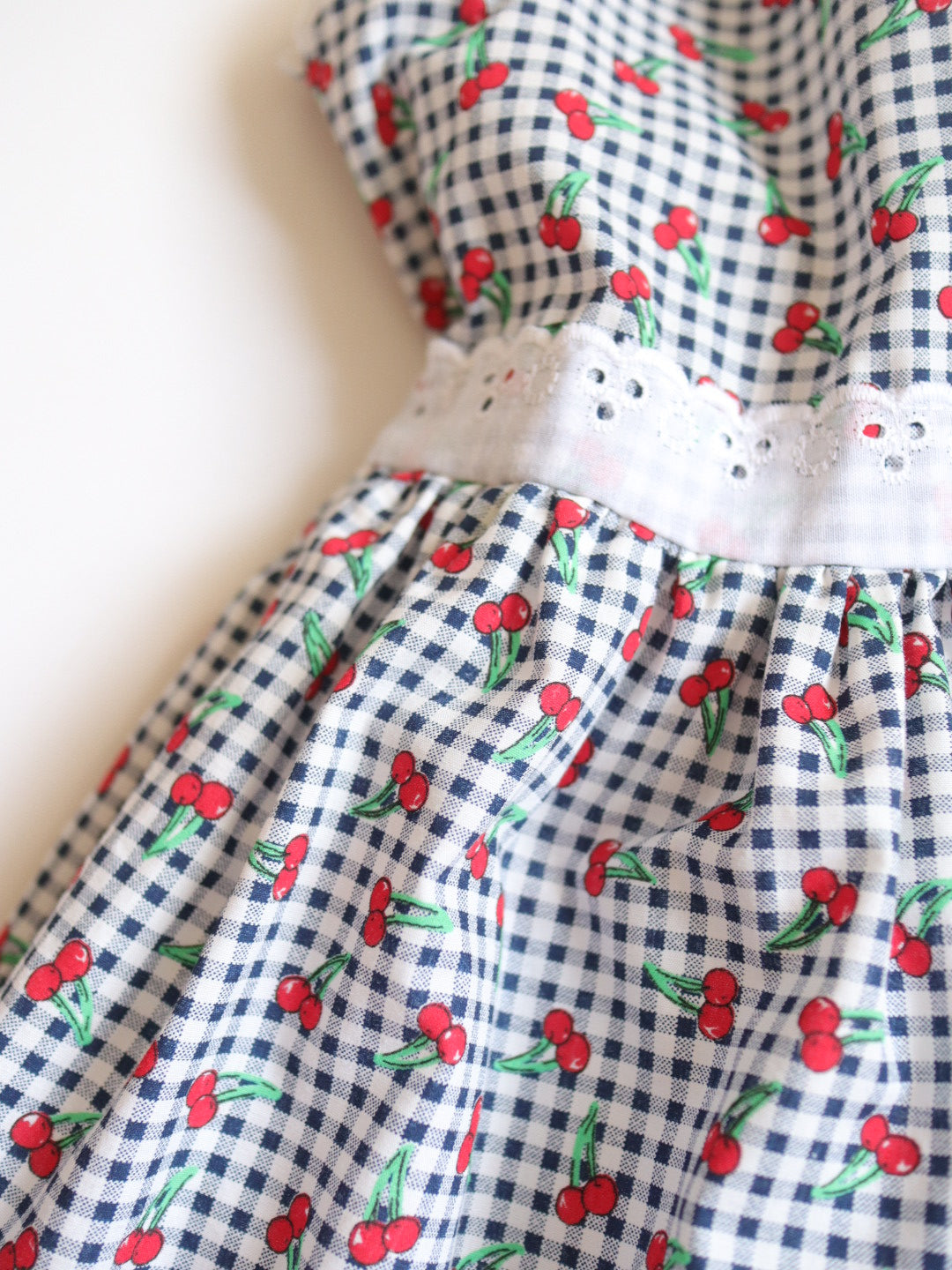 Vintage Cherry Gingham Printed Summer Dress / 4-5Y