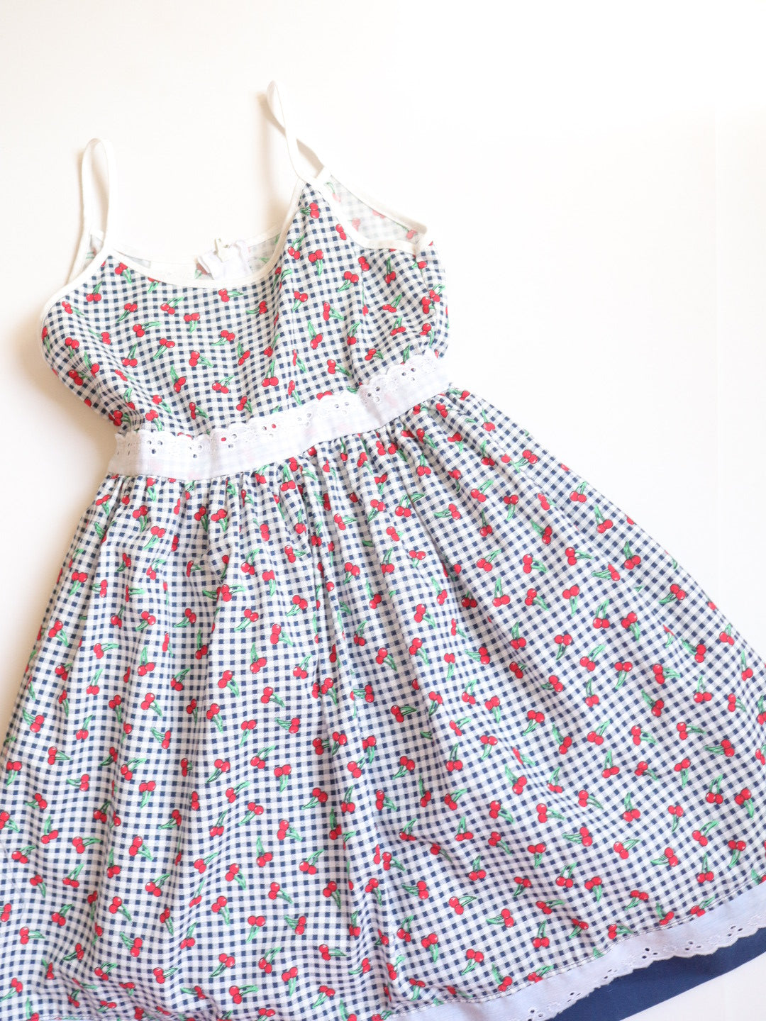 Vintage Cherry Gingham Printed Summer Dress / 4-5Y
