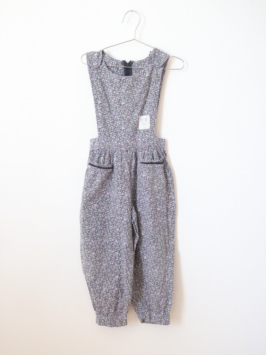 Vintage Purple & Black Floral Cotton Jumpsuits / 4Y