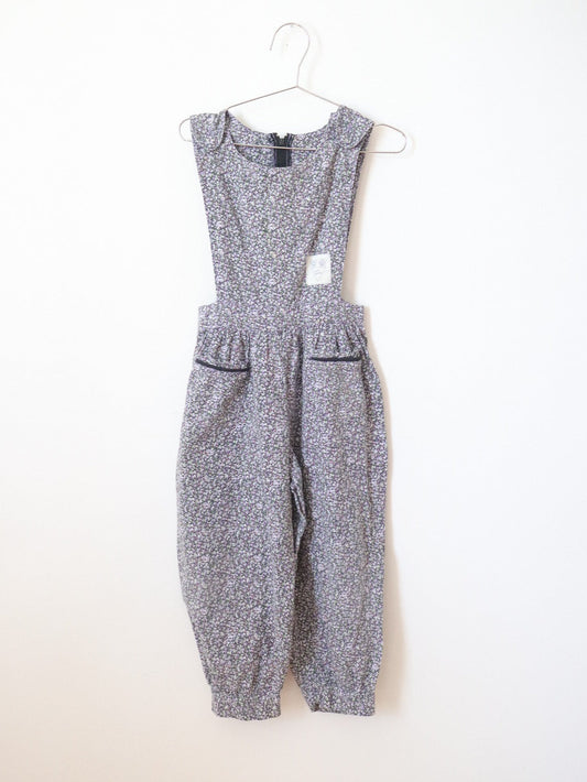 Vintage Purple & Black Floral Cotton Jumpsuits / 4Y